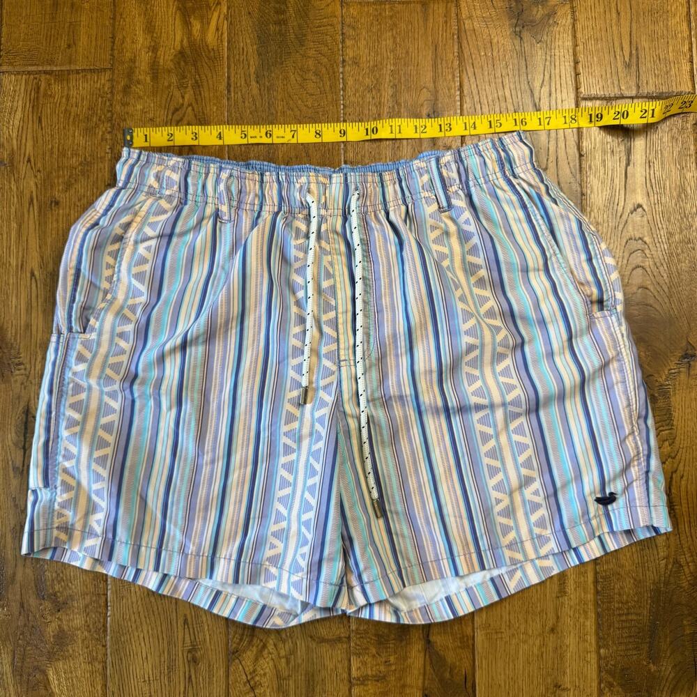 Southern Marsh Swim Trunks Mens M Striped Blue Beige Navy Mesh Lined Pockets - Picture 3 of 7